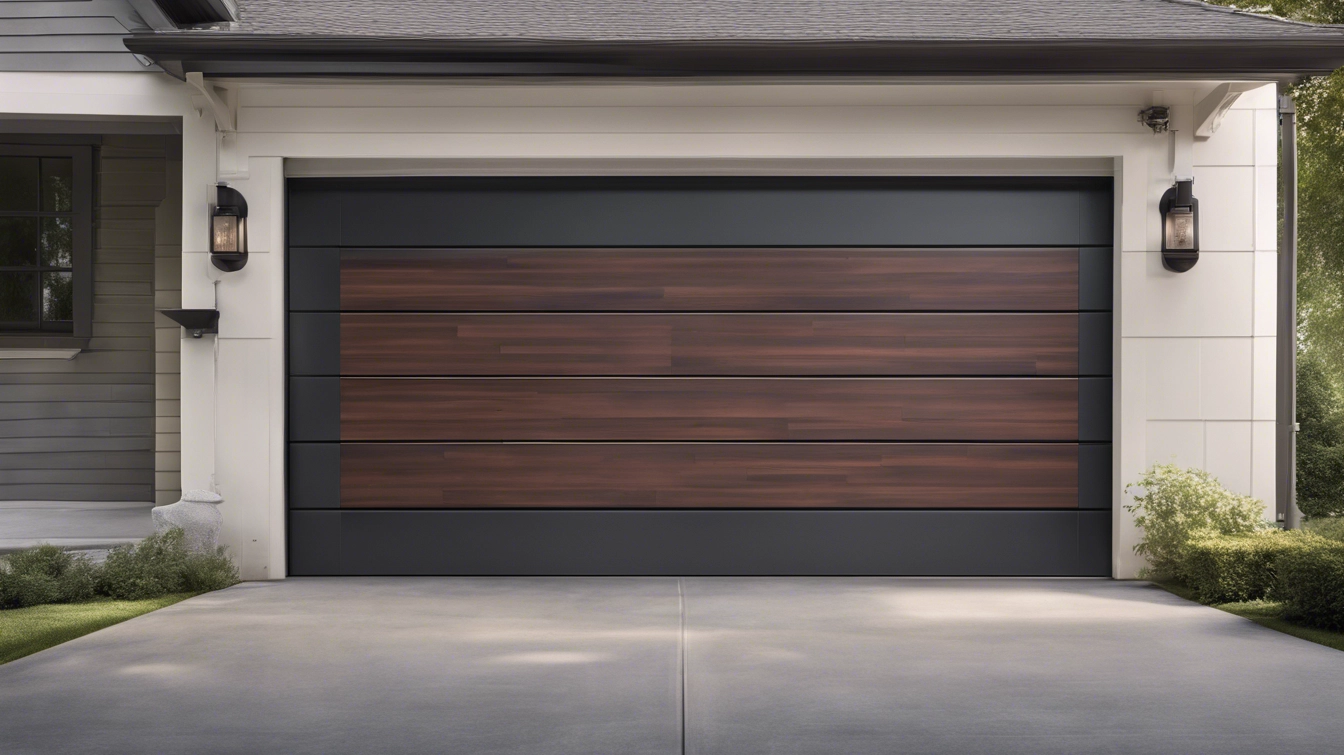Modern residential garage door at dusk in Delaware Ohio