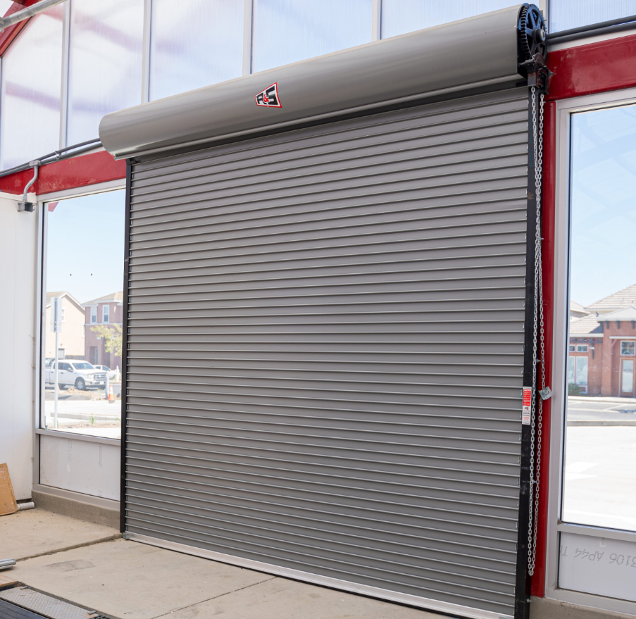 A durable and modern commercial garage door installed by Delaware Garage Door Repair, designed for efficiency and security in business facilities.